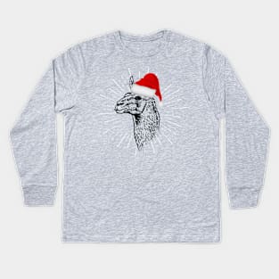 Llama Christmas Santa Kids Long Sleeve T-Shirt